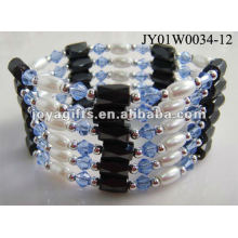 Magnetic Blue Glass Beaded Wrap Bracelets &amp; Collier 36 &quot;